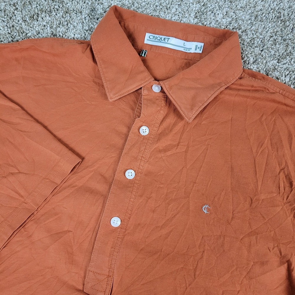 Criquet Mens Large Solid Burnt Orange Performance Stretch Polo Short Sleeve